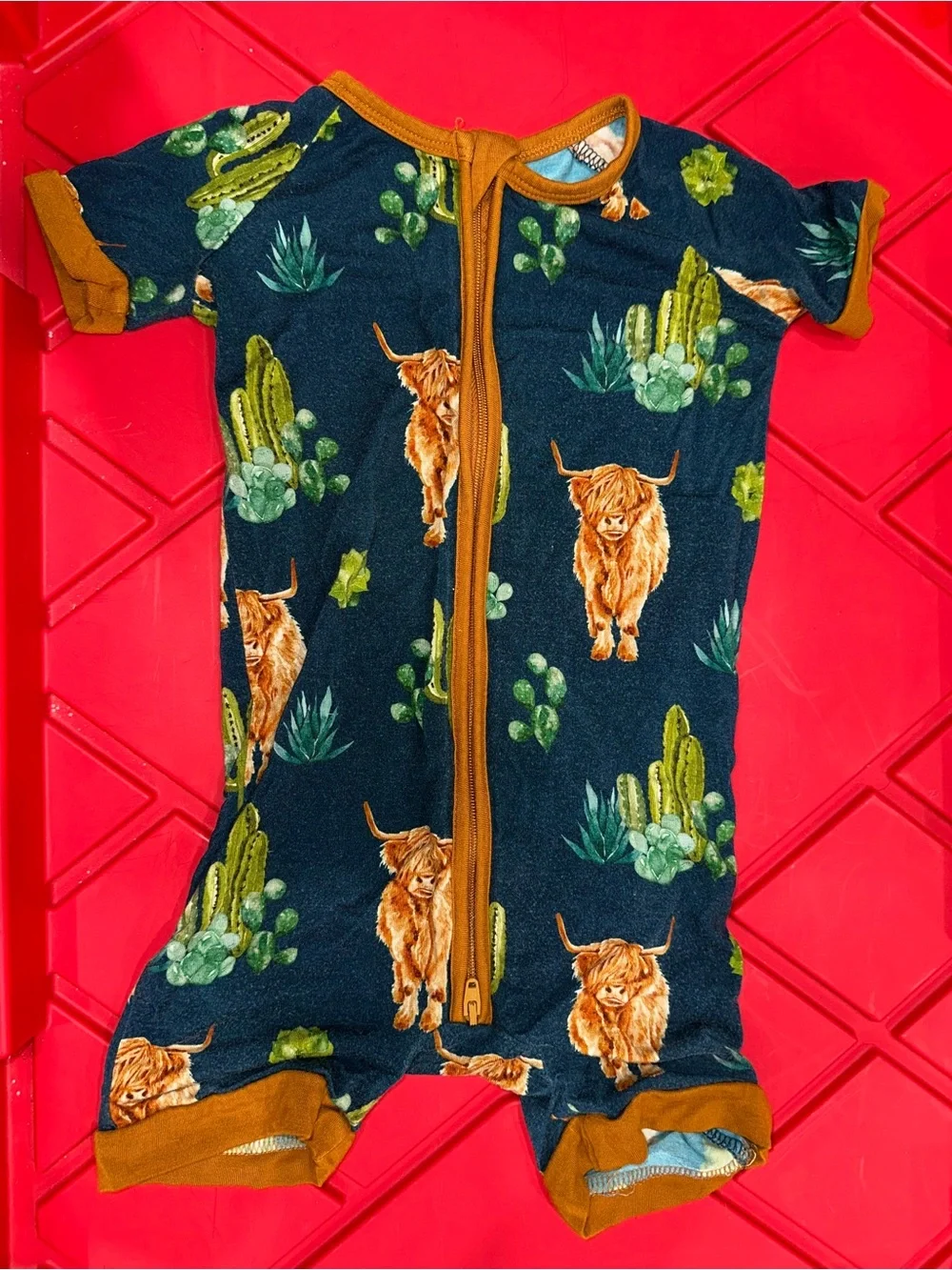 Fletch Navy Highland Cow Short-Sleeve One-Piece Bodysuit